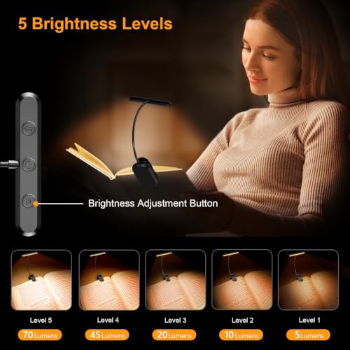 Gritin Rechargeable Book Light for Reading in Bed with 19 LED | Eye Caring 3 Color Temps,5 Brightness Levels,Memory Function,90 Hrs Runtime Flexible Goose Neck Clip on Light for Book Lovers - color: Black