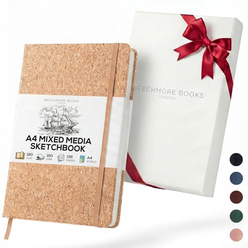 Beechmore Books A4 8.5x11 Mixed Media Sketchbook 160 GSM/98LB with Gift Box - color: Beige Cork, size: A4 - 8.5" x 11.5" Large