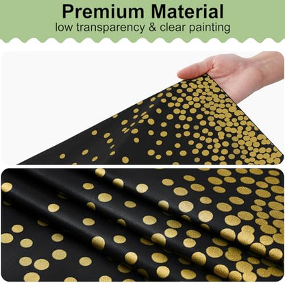 3 Packs Dot Disposable Table Cloth, 54 x 108 Inch Waterproof Plastic Tablecloth, Rectangle Gold Dots in Black Table Covers for Picnic, Birthday, Party and Back to School - color: Gold in Black, size: 54" x 108"