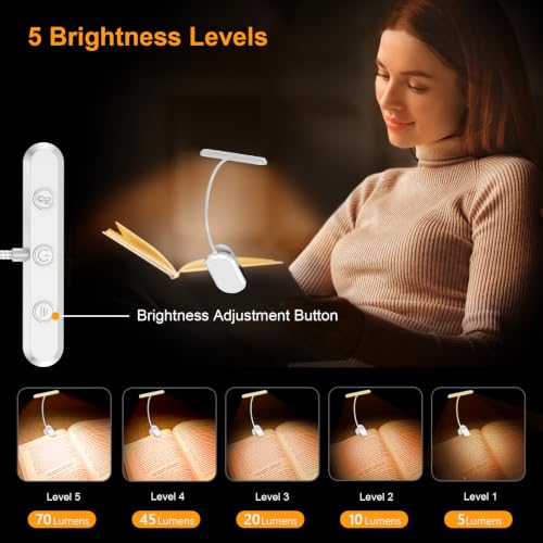 Gritin Rechargeable Book Light for Reading in Bed with 19 LED | Eye Caring 3 Color Temps, 5 Brightness Levels, Memory Function, 90 Hrs Runtime Flexible Goose Neck Clip on Light-White - color: White