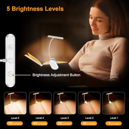 Gritin Rechargeable Book Light for Reading in Bed with 19 LED | Eye Caring 3 Color Temps, 5 Brightness Levels, Memory Function, 90 Hrs Runtime Flexible Goose Neck Clip on Light-White - color: White