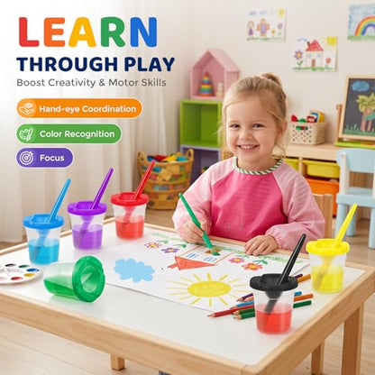 BigOtters Paint Cups with Lids for Kids, 10 Paint Cups, 10 PaintBrushes