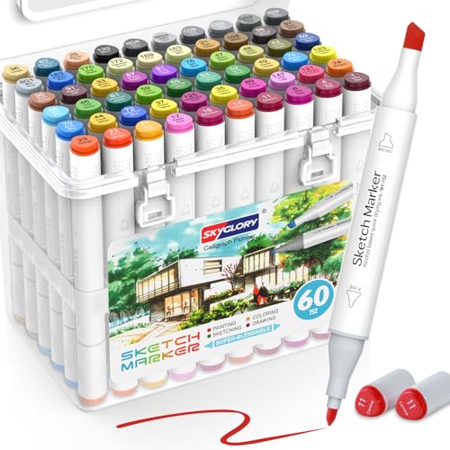 HOMSAILMO-60 Color Alcohol Marker Painting Set, Chisel and Exquisite Double Headed Adult Coloring Pen, Non Bleeding, Creative Drawing, Sketching, Illustration, Card Making, Artist Gift, Ergonomic Grip - color: Carrying Case 60 Colors