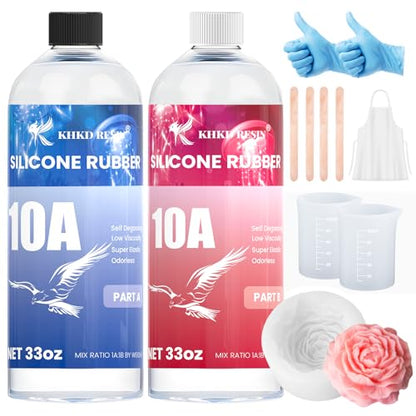 Silicone Mold Making Kit 66OZ, 10A Liquid Silicone | Translucent Clear, 1:1 Mixing Ratio, Bubble-free, Easy Demold, Fast 4 Hour Cure for Perfect Resin Molds - size: 66 OZ