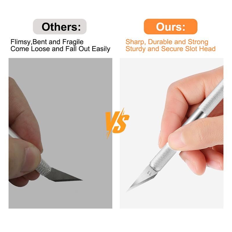 5PCS Craft Knife Hobby Knife Includes 50PCS Spare Exacto Knife Blades #11, HEADLEY TOOLS Precision Exacto Knife Set Ideal for Crafting, Scrapbooking, Arts, DIY, Stencil, Carving - color: Silver