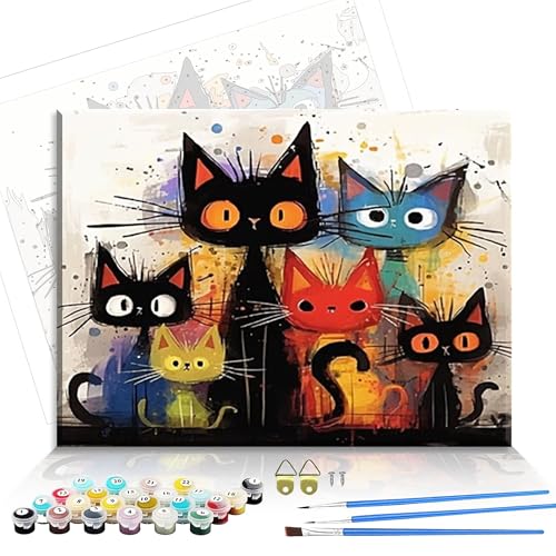 Cat Paint by Numbers Kit for Adults Framed Canvas,Animal Painting by Numbers Kits with Frame on Canva for Beginner,DIY Watercolor Oil Painting Frame for Birthday Gift Relax Decor for Home Wall. (cat1) - color: cat1