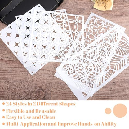24Pcs Geometric Stencils for Painting, Reusable Abstract Layering Templates - style: Contemporary
