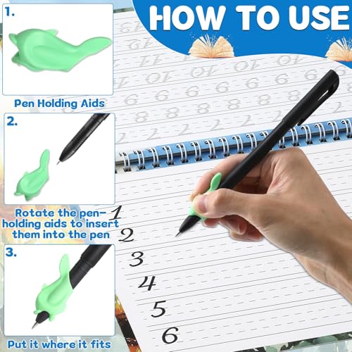 gisgfim Grooved Cursive Handwriting Workbook Magic Reusable Grooved Cursive Handwriting Practice Guided Tracing with Disappearing Ink Pens for Beginners Kids Learning Activities Supplies (Number) - style: Numbers