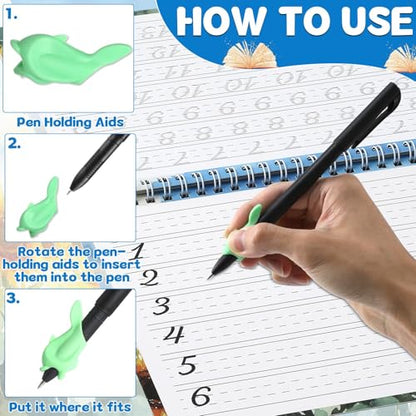 gisgfim Grooved Cursive Handwriting Workbook Magic Reusable Grooved Cursive Handwriting Practice Guided Tracing with Disappearing Ink Pens for Beginners Kids Learning Activities Supplies (Number) - style: Numbers