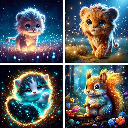 AIBOERL 4 Pack Diamond Art Kits for Adults,Animals Kids Diamond Painting | Round Drill Cartoon Animals Diamond Painting for Beginners DIY Rhinestone 5D Diamond dots(Gemstone Craft)Wall Art Gift 8x8IN - color: DP02982