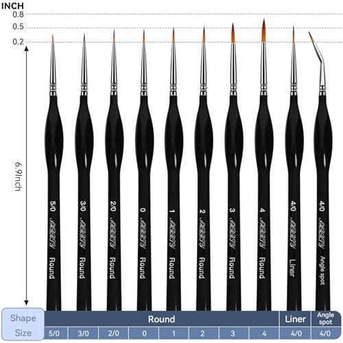 Detail Paint Brushes 10Pcs for Acrylic, Watercolor, Crafts, Models, Oil