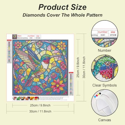 Acudotr Hummingbirds Diamond Art Kits for Adults, Home Decor, 12x12 Inch