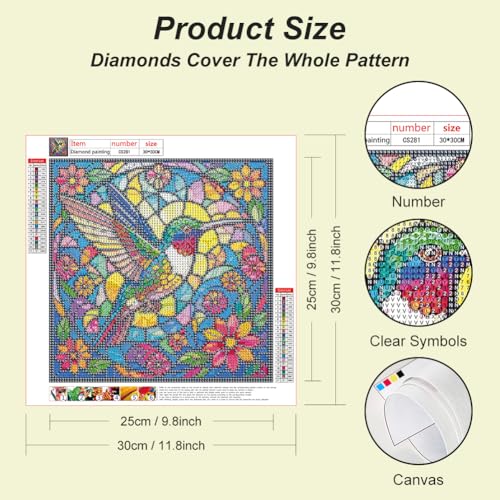 Acudotr Hummingbirds Diamond Art Kits for Adults, Home Decor, 12x12 Inch