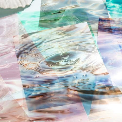60 Pcs Water Ripple Stickers for Scrapbooking and Journaling | Water reflection designs in 6 color themes on transparent PET for collages, planners and mixed media - color: Wave Together
