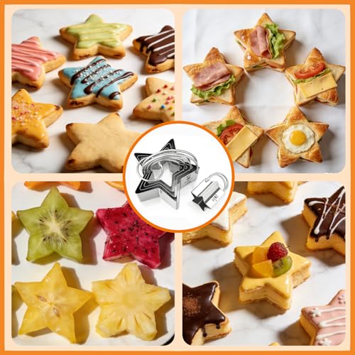 Star Cookie Cutters (5 Pieces/Set), Biscuit Cutter Set with Handle | Professional Baking Dough Cutter Tools for Cakes, Sandwiches, Donuts, Dumplings - size: 5 Sizes Star Cutters With Handle