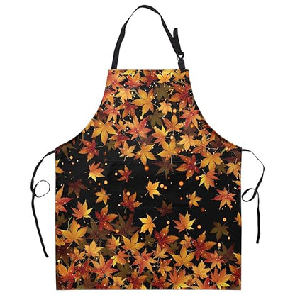 Fall Aprons for Adults Women Men Golden Red Maple Leaves Apron with Pockets Adjustable Strap Kitchen Chef Apron Black Cooking Apron for Cooking Barbecue Crafting Sewing - color: Fall Maple Leaves
