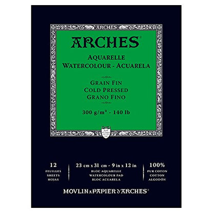 Arches Watercolor Paper Pad, 140 pound, Cold Press, 9"x12" - size: 9"x12", style: Cold Press