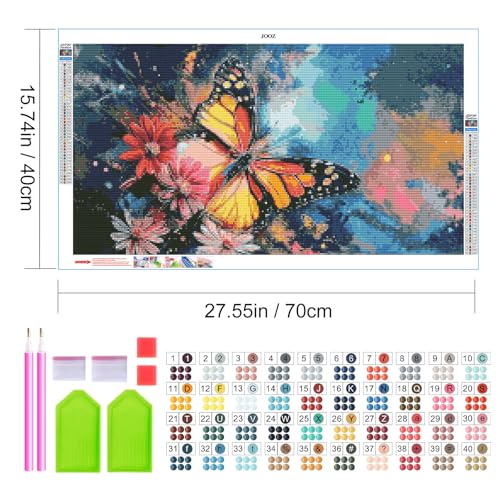 JOOZ Large Diamond Art Kits for Adults - 5D Butterfly Diamond Painting Kits, DIY Round Full Drill Butterfly Flower Diamond Art Painting for Beginners, Gem Art Kits for Home Wall Decor 27.5x15.7 Inch - color: Butterfly 267