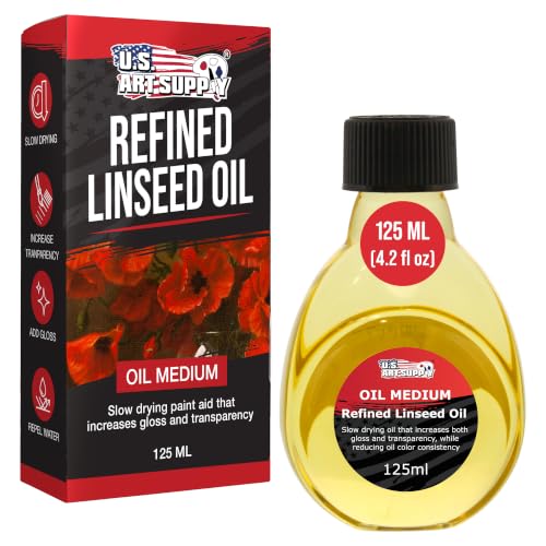 U.S. Art Supply Refined Linseed Oil, 125ml (4.2 oz) Fluid Medium - Linseed Oil for Wood, Painting Mediums & Wood Finishing - size: 4.23 Fl Oz (Pack of 1)
