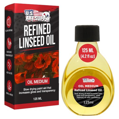 U.S. Art Supply Refined Linseed Oil, 125ml (4.2 oz) Fluid Medium - Linseed Oil for Wood, Painting Mediums & Wood Finishing - size: 4.23 Fl Oz (Pack of 1)