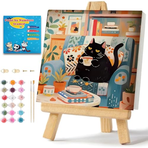 ICYANART Paint by Numbers for Adults Framed, Cat Number Painting 8x12In | Cat Paint by Number for Adults Beginners, Acrylic Funny Painting by Numbers, Cat Paint by Numbers - color: Lazy Cat-7.8x7.8in