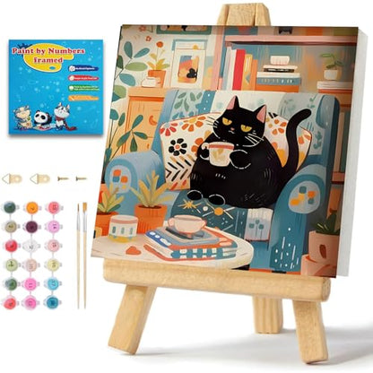 ICYANART Paint by Numbers for Adults Framed, Cat Number Painting 8x12In | Cat Paint by Number for Adults Beginners, Acrylic Funny Painting by Numbers, Cat Paint by Numbers - color: Lazy Cat-7.8x7.8in