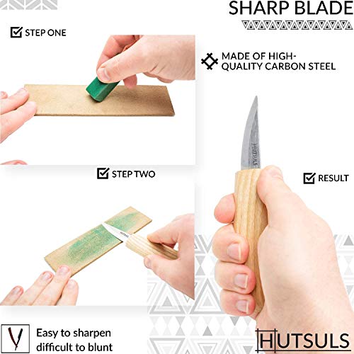 Hutsuls Wood Whittling Kit for Beginners - Razor Sharp Wood Carving Knife Set in Beautifully Designed Gift Box, Whittling Knife for Kids and Adults (8 Pieces) - color: ashwood