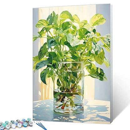 Tucocoo Green Plants in Glass Vase Oil Painting Paint by Number Kits 16 x 20 inch Canvas Plants DIY Oil Painting for Kids Students Adults Beginner with Brushes and Acrylic Pigment (Without Frame) - color: Flower in Vase 03, size: 16''x20''(Frameless)