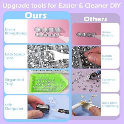 25000 Pcs Resin Jelly Rhinestones Kit, Sliver Clear 2/3/4/5/6mm Flatback Rhinestones with 2 Pcs B7000 Jewelry Glue & Tools, All-in-One Bedazzling Kit for DIY Arts & Crafts Gifts - color: Sliver Clear
