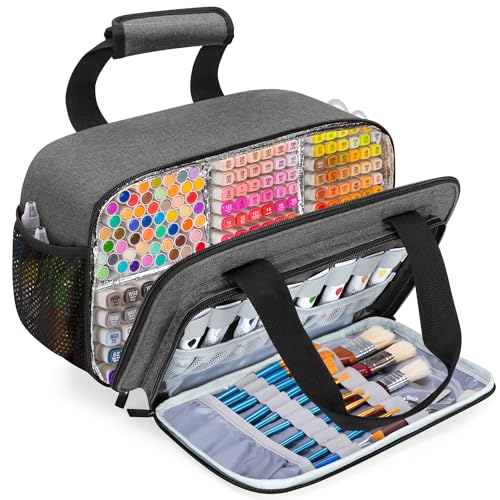 Case Organizer for up to 216 Markers, Large Mark Bag With Carrying Handle | Holder (Length up to 5.1"), Aluminum Foil Liner Easy Cleaning, Patented Design (Grey) - color: Grey