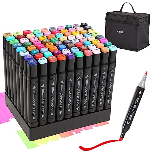 80 Colors Dual Tips Art Markers Set, Alcohol Based Markers Pens for Adult Kids Coloring Drawing Sketching Card Making Illustration