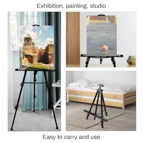 RRFTOK 72 Inch Metal Easel Stand for Painting Canvas, Black 2 Pack | Dual-layer supports canvas or signs at two heights; adjusts up to 72 in with spring clip and reinforced chain for stability. - style: 72BL 2-pack