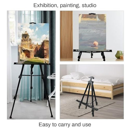 RRFTOK 72 Inch Metal Easel Stand for Painting Canvas, Black 2 Pack | Dual-layer supports canvas or signs at two heights; adjusts up to 72 in with spring clip and reinforced chain for stability. - style: 72BL 2-pack