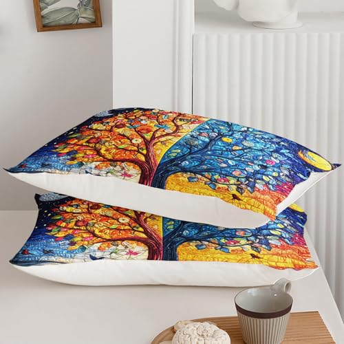 AILONEN Blue Gold Tree of Life Duvet Cover Set King,Sun and Moon Boho Bedding Set,3 Pieces Plant Tree Quilt Cover with 2 Pillowcases - color: S-tree of Life29, size: King