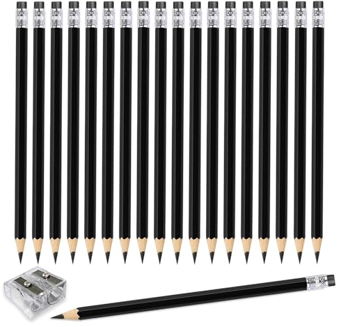 Adhere 25pcs Checking Pencils Erasable colored Pencils Pre-Sharpened #2 HB,for Checking Tests Grading,Map Coloring, editing Office Favors,including a Free sharpener. (Black) - color: Black
