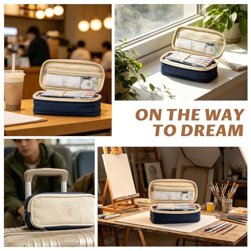 EASTHILL Big Capacity Pencil Pen Case Office College School Large Storage High Capacity Bag Pouch Holder Box Organizer Blue - color: Blue