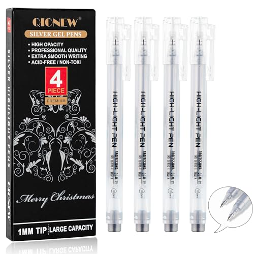 Qionew Silver Gel Pens, 1mm Fine Point Gel Pen,Opaque Silver Pens, 3 Pack | Opaque Ink Silver Pens, Gel Pen Set for Artists,for Black Paper Drawing, Card Making,Journaling, Coloring, Bullet Journaling - size: 1.0 mm, style: Silver