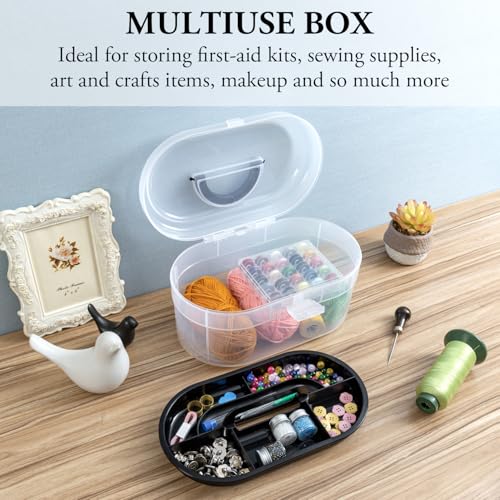 MyGift Clear Craft Storage Case with Tray, Portable Organizer Box | Clear storage case with removable tray organizes crafts, sewing supplies, first aid essentials, and small accessories