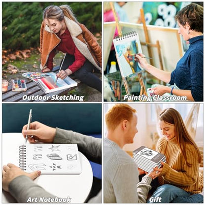 10 Pack 600 Sheets Heavyweight Sketchbook 5.5" x 8.5" 200GSM Very Thick Mixed Media Art Drawing Paper Bulk Top Spiral Bound Sketch Pad Marker Paper Hardcover Acid Free for Artist Beginner Art Supplies - size: 5.5 x 8.5"-600 Sheet-6 Pcs