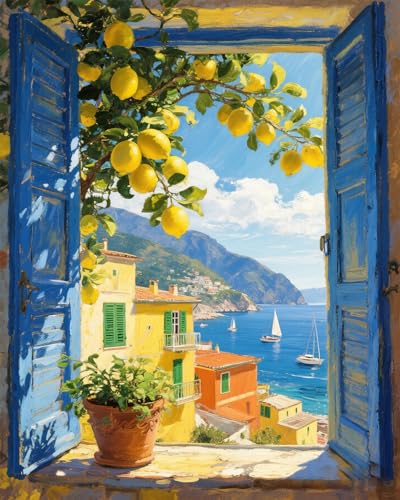 MIRCVSH Lemon Tree Paint by Numbers Kit for Adults,Scenery Oil Acrylic Painting Kits for Adult Beginners on Canvas,Unframed Landscape Paint by Number Kits for Home Wall Decor 16X20 Inch. - color: MT22667