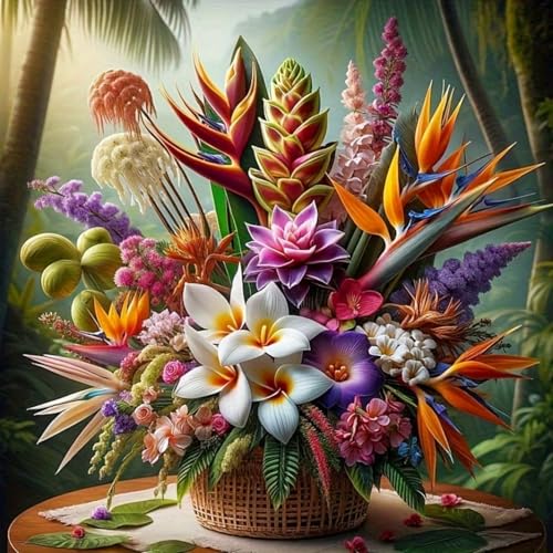 CHWGLFGG 5D Flower Diamond Art Kits for Adults Beginners 13.7X 13.7 Inch | Tropical of Paradise Floral Diamond Painting Kit DIY Full Round Drill Paint by Diamonds Dot Gem Art for Adult Home Wall Decor - color: KM1076-1