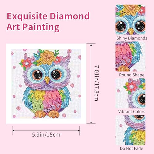 PERFECTSIGHT Cute 5D Diamond Art Kits, Kawaii DIY Painting Art for Adults Teen, 4 Pack Diamond Arts and Crafts Sets, Big Gem Full Drill Diamond Dots for Women (Elephant+Turtle+Cow+Owl) - style: Elephant+Turtle+Cow+Owl