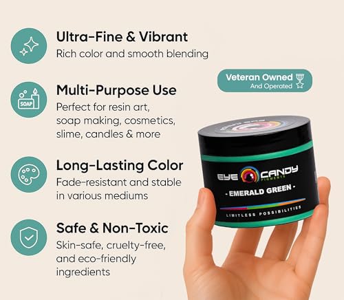 Eye Candy Pigments Premium Green Mica Powder - Emerald Green (50gr) - for Epoxy, Resin, Soap, Paint, Woodworking, Acrylic Pouring, Bath Bombs, Fishing Lures - DIY Arts and Crafts Additive - color: Emerald Green