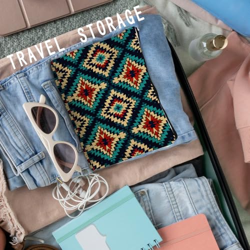 Boho Aztec Makeup Bag, Ethnic Southwestern Navajo Tribal Cosmetic Bag for Women, Western Gifts and Accessories - color: Boho Aztec