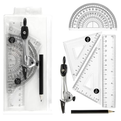 Protractor and Compass Set with Rulers,Compass Geometry Drawing Tool Set | All-in-One Rulers Compass Kit for Students and Technical Drawing