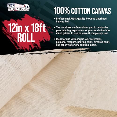U.S. Art Supply 7-Ounce Unprimed Canvas Roll, 12" Wide x 18' Long (6 Yards) - size: 12-Inch-x-6-Yards