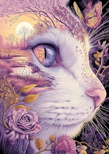 Flower Cat Diamond Art Kits for Adults, Animal Diamond Painting 12X16 Inch - color: cat 05