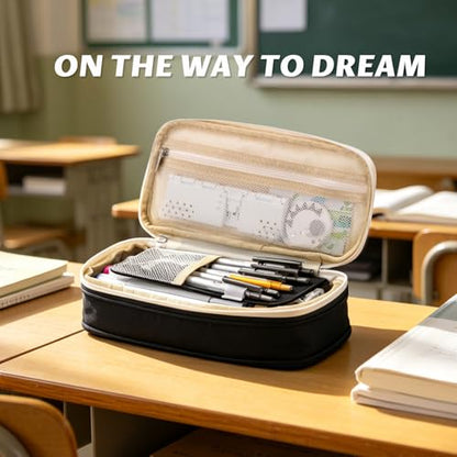 EASTHILL Big Capacity Pencil Pen Case Office College School Large Storage High Capacity Bag Pouch Holder Box Organizer Black White - color: Black White