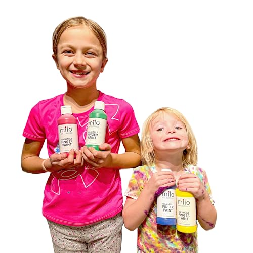 milo Kid's Washable Finger Paint Set of 8 Colors | 16 oz Bottles | Safe and Non-Toxic | Made in the USA | Art & Craft Paints for Kids, Toddlers, Pre School Supplies Painting Set for Children | Easy - style: Primary Set 8 x 16 oz
