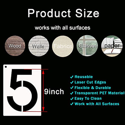 DXCYZ 9 Inch Large Number Stencils Kit 0-9 Address Number Stencil, 10PCS Reusable Plastic Painting Number Templates for Mailbox Signs, Door, Cars, Trucks, Home, Window (9" Tall) - size: 9 Inch